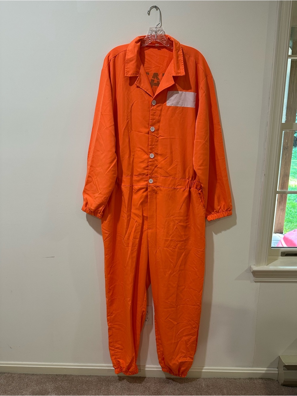 Adult Prisoner Inmate Halloween Costume XL Jumpsuit Handcuffs Accessories